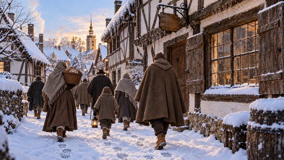 Villagers walking away in the morning